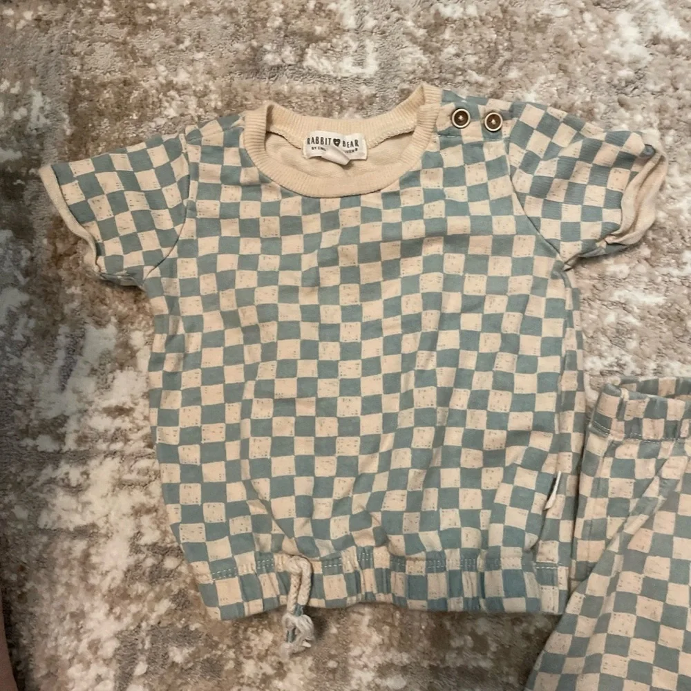 Rabbit+ Bear Blue and Cream Checkered Kids Matching Set size 12M